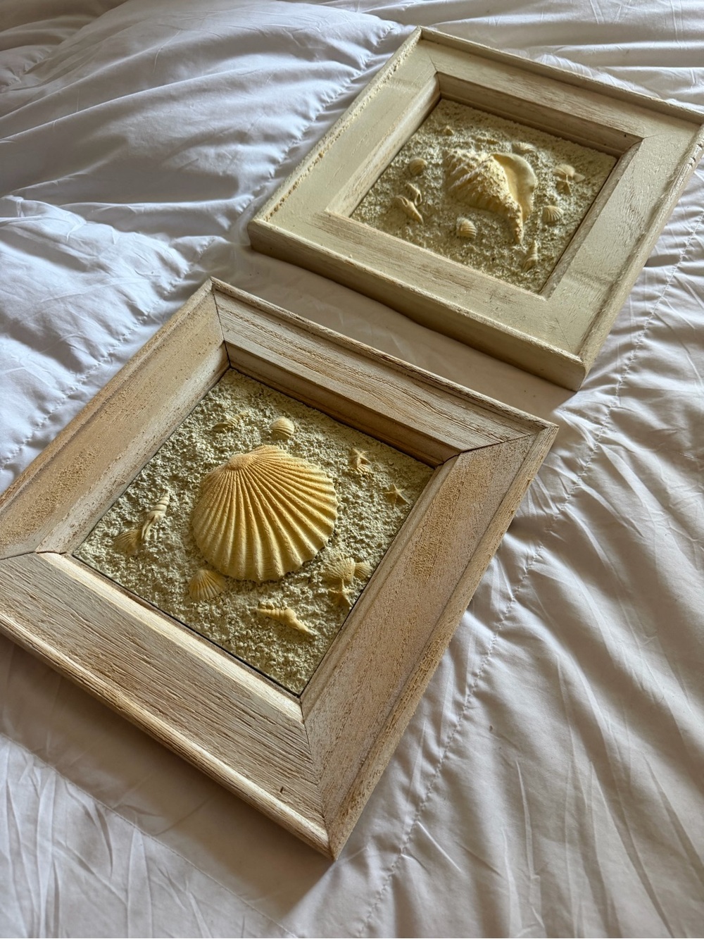 Vintage Coastal Seashell Beachy Wall Art Set of 2 | 3D Y2K with Real Shells